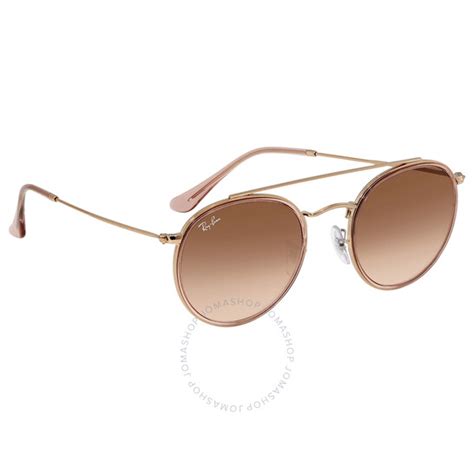 Ray Ban Rayban Round Double Bridge Pink Brown Gradient Sunglasses