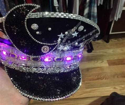Galaxy Captains Hat With Crystals And Leds Burner Hat Etsy Rave