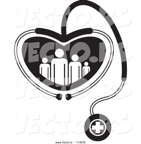 Vector Of Black And White Medical Stethoscope Forming A Heart Around A