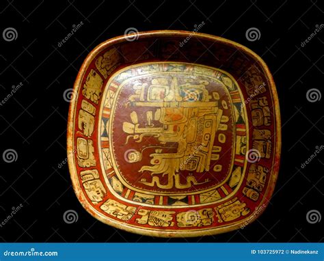 Mexico Maya Art Acient Bowl With Paintings Of Mayian Life Editorial