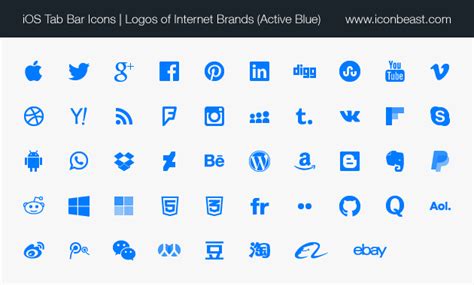 Social Media And Internet Brand Logos Line Icons Ios Tab Bar Icons