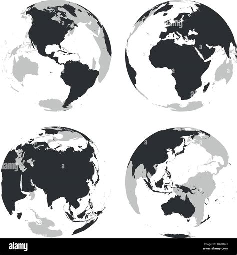 Set Of Transparent Earth Globes With Grey Land Silhouette Map Vector