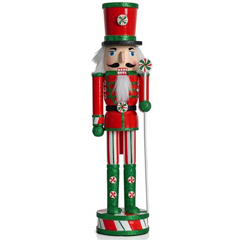 Ornativity Wooden Peppermint Christmas Nutcracker Red White And
