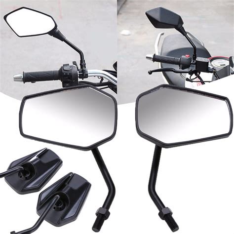 2pcs 10mm Black Motorbike Rear View Mirror 360 Degree Universal