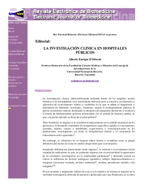 Pdf Editorial La InvestigaciÓn Clinica En Hospitales PÚblicos Alberto Dottavio