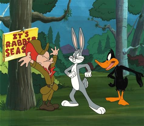 This Is An Original Hand Painted Production Cel Featuring Bugs Bunny Elmer Fudd And Daffy Duck