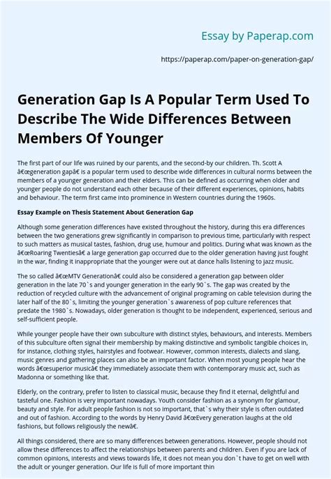 Generation Gap Young Vs Old Differences Free Essay Example