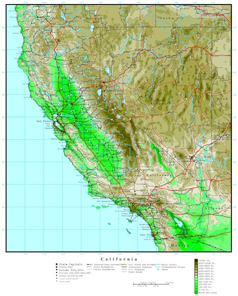 Elevation Map Of California State United States Map