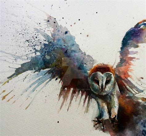Barn Owl In Flight Watercolour Owl Watercolor Owl Painting