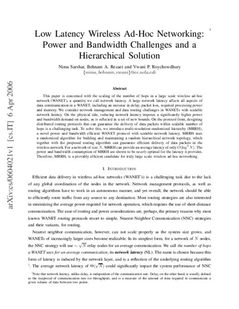 (PDF) Low Latency Wireless Ad-Hoc Networking: Power and Bandwidth Challenges and a Hierarchical ...