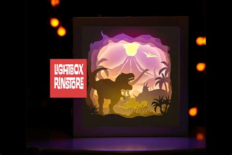 Dinosaur paper light box template, shadow box template, shadow box art