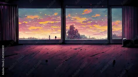 Anime Manga Empty Room At Dusk 4k Moody Lofi Abstract Background