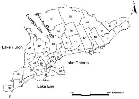 Distribution Of Counties Or Census Division Cds Of Southern Ontario