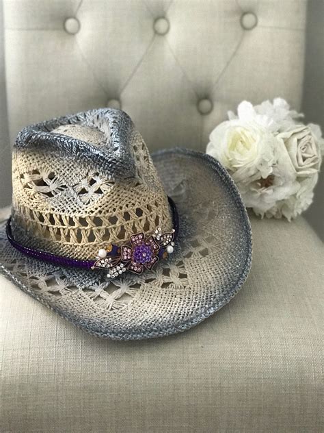 Purple Cowboy Hatvintage Style Womans Cowgirl Hatgrey Etsy