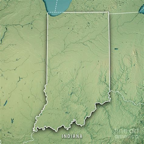 Indiana State Usa 3d Render Topographic Map Border Digital Art By Frank