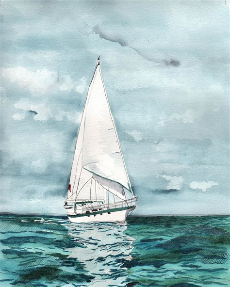Beach Artwork Watercolor Painting Print Sailboat Painting Nautical