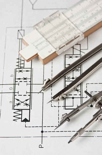 Premium Photo Engineering Tools On A Technical Drawing