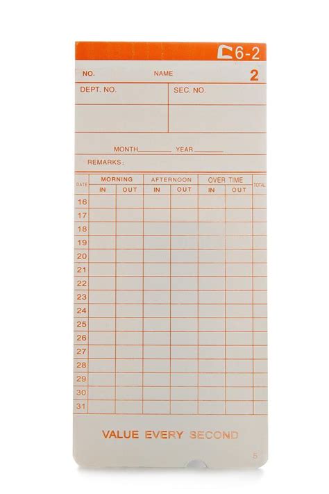 Ac002 Monthly Clock Cards To Use With Accutime Clocking In Machine