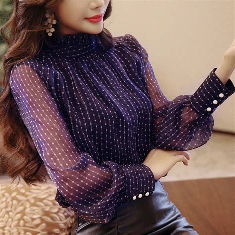 Spring Blouse Women Stand Collar Long Sleeved Shirt Female Fashion