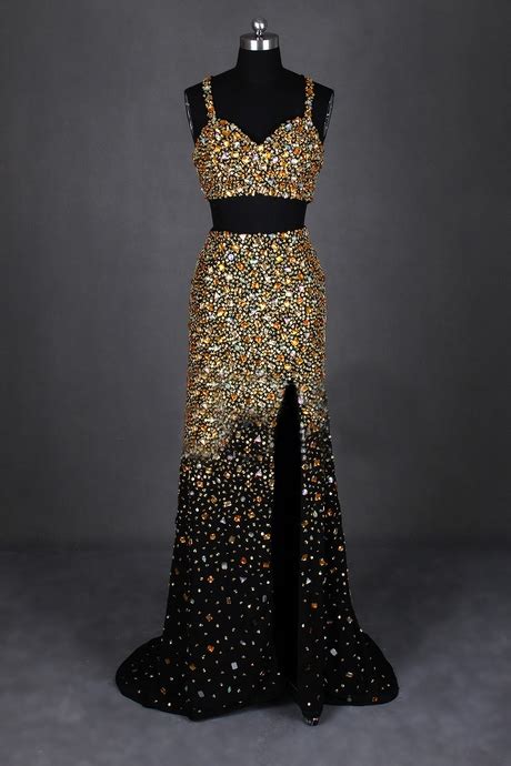Gold And Black Two Piece Prom Dress