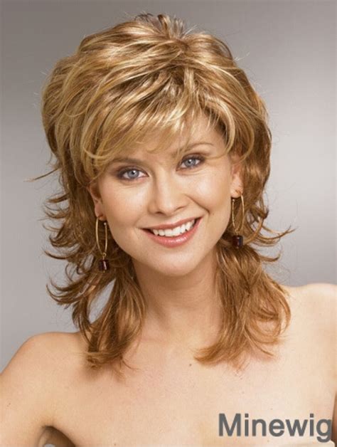 Shoulder Length Layered 13 Inch Wavy Blonde Medium Wigs