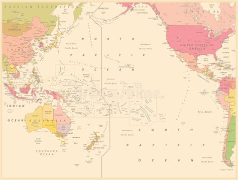 Mapa Político Del Océano Pacífico Y Batimetría Ilustración Del Vector