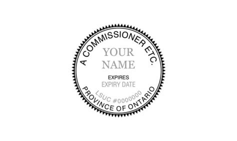 A commissioner for oaths certifies sworn statements. (Ontario) Commissioner for Oaths Stamp (Paralegal)