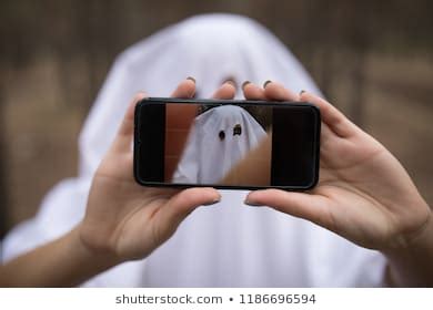 Woman Halloween Ghost Costume Make Selfie Stock Photo