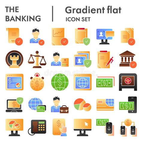 Banking Flat Icon Set Finance Symbols Collection Vector Sketches