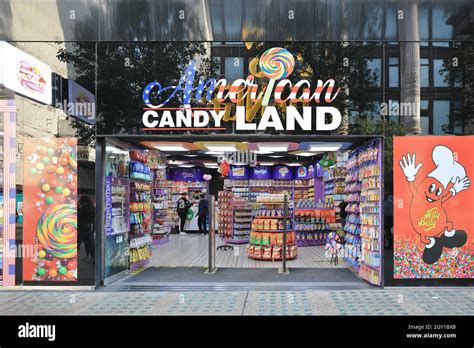 American Candy Land Sweet Shop People And Store Exterior On Oxford