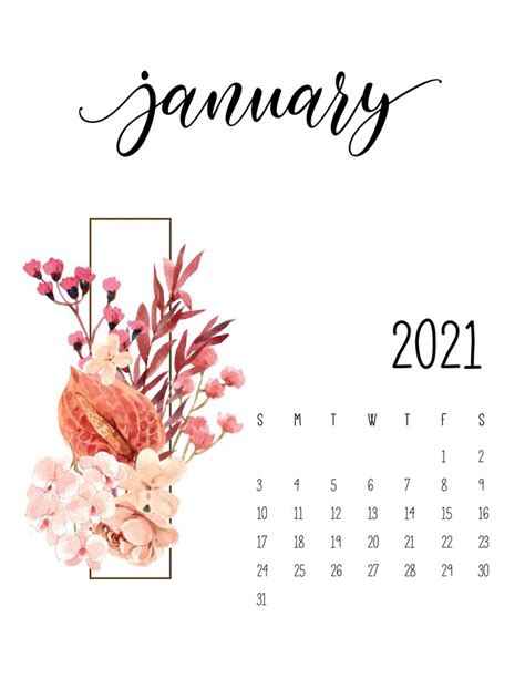 January 2021 Floral Calendar Free Calendar Printables Print Calendar