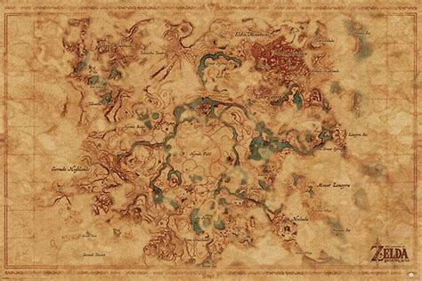 Zelda Breath Of The Wild Hyrule Map Video Game Poster 24x36 Inch Poster
