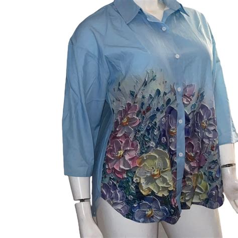 Noracora Tops Noracora Blue Floral Buttoned Blouse Poshmark