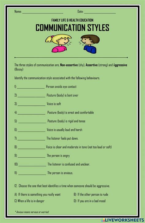 Communication Styles Worksheet Worksheet Oral Communication Skills
