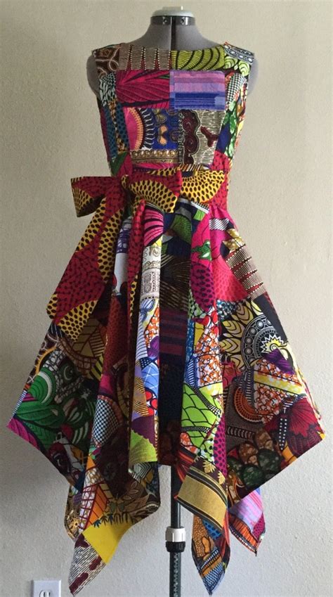 Vivid African Wax Print Dress With Asymmetric Cut Skirt And