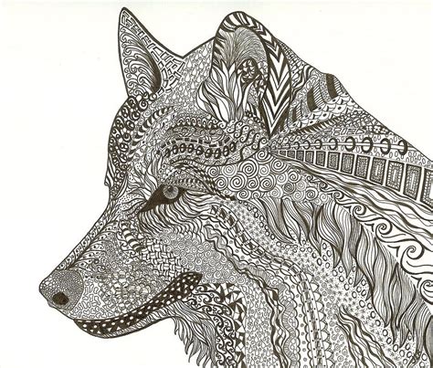 Zen Wolf By J Richards Zentangle Inspired Art Wolf Art イラスト