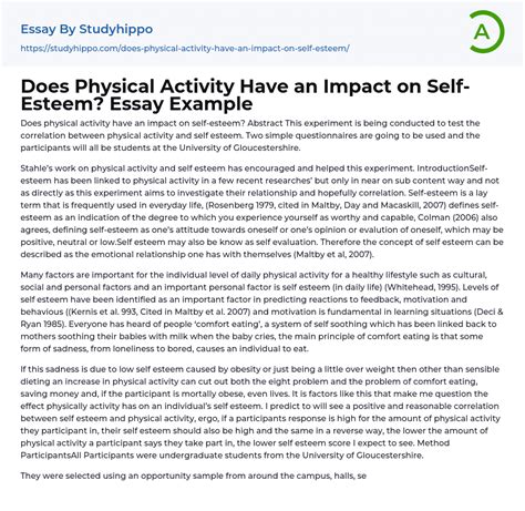 Does Physical Activity Have An Impact On Self Esteem Essay Example