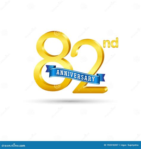 82nd Golden Anniversary Logo With Blue Ribbon Isolated On White