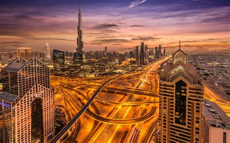 Download Wallpapers Dubai Metropolis Burj Khalifa City Lights
