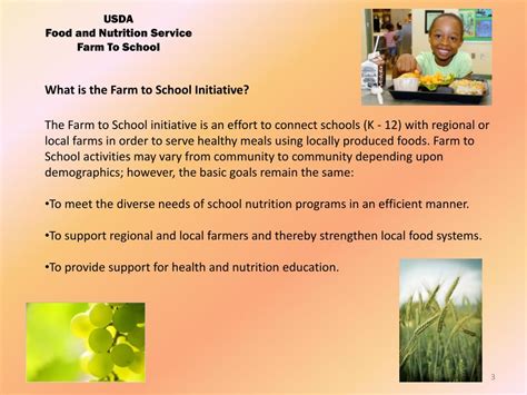 In addition, the center for nutrition policy and promotion, within the office of the under secretary for food, nutrition, and consumer services, works to improve the health of all americans by developing and promoting dietary guidance that links scientific research to the nutrition needs of consumers. PPT - USDA Food and Nutrition Service Farm To School ...