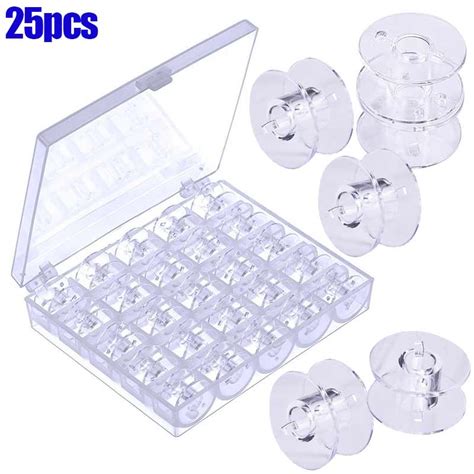 25pcs Empty Bobbins Sewing Machine Spools Clear Plastic With Case