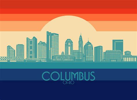 Columbus Skyline Retro Rainbow Digital Art By Bekim M Fine Art America