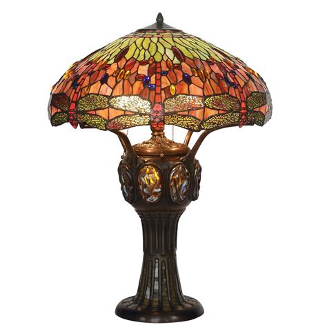 Bieye L10002 22 Inches Dragonfly Tiffany Style Stained Glass Table Lamp With 100 Brass Base 25
