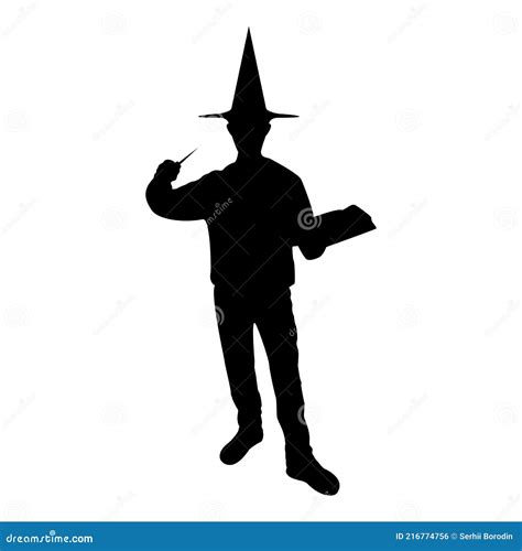 Silhouette Wizard Holds Magic Wand Trick Waving Sorcery Concept