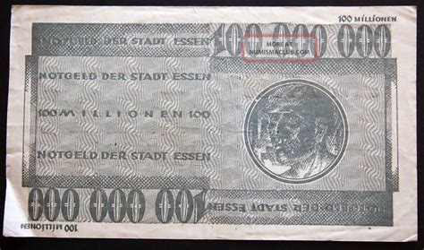 Essen 1923 100 Million Mark Germany Inflation Banknote