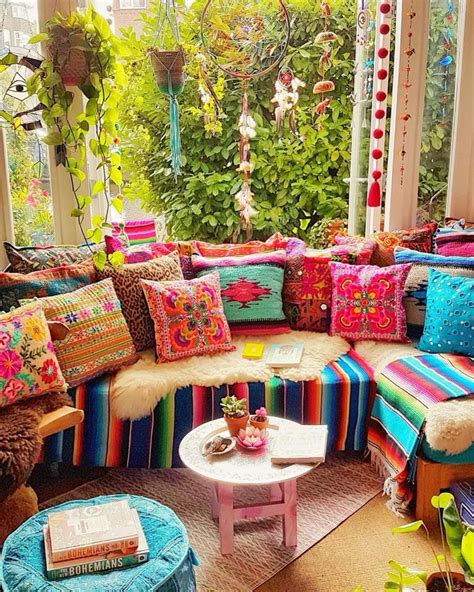 Happy Brightly Coloured Seating Area With Heaps Of Boho Cushions