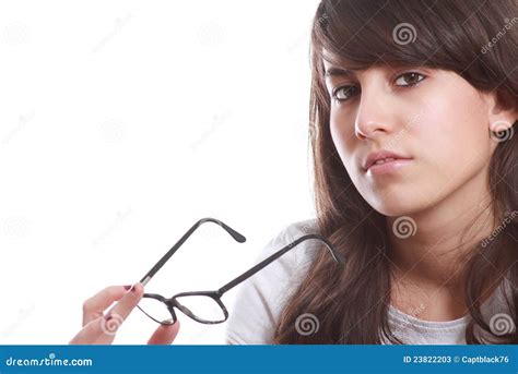 Girl With Glasses Looks Like As Nerdy Girl Humor Stock Image