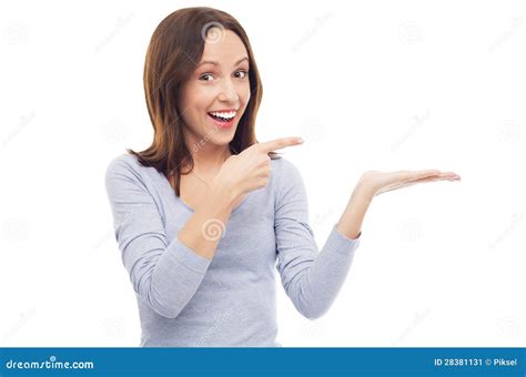 Excited Woman Pointing At Something Stock Image Image Of Attractive Person 28381131