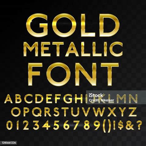 Font Vektor Emas Metalik Mengkilap Atau Alfabet Gaya Emas Jenis Huruf Kuning Metallic Golden Abc