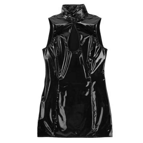 Sexy Women Lady Latex Wet Look Bodycon Mini Dress Leather Night Party